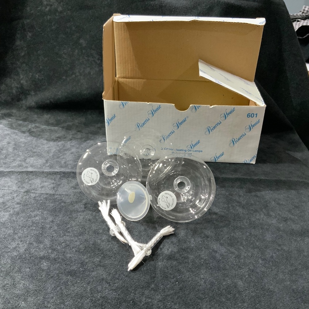 Set of 3 Princess House Crystal Floating Oil Lamps New In Box#601 Vintage